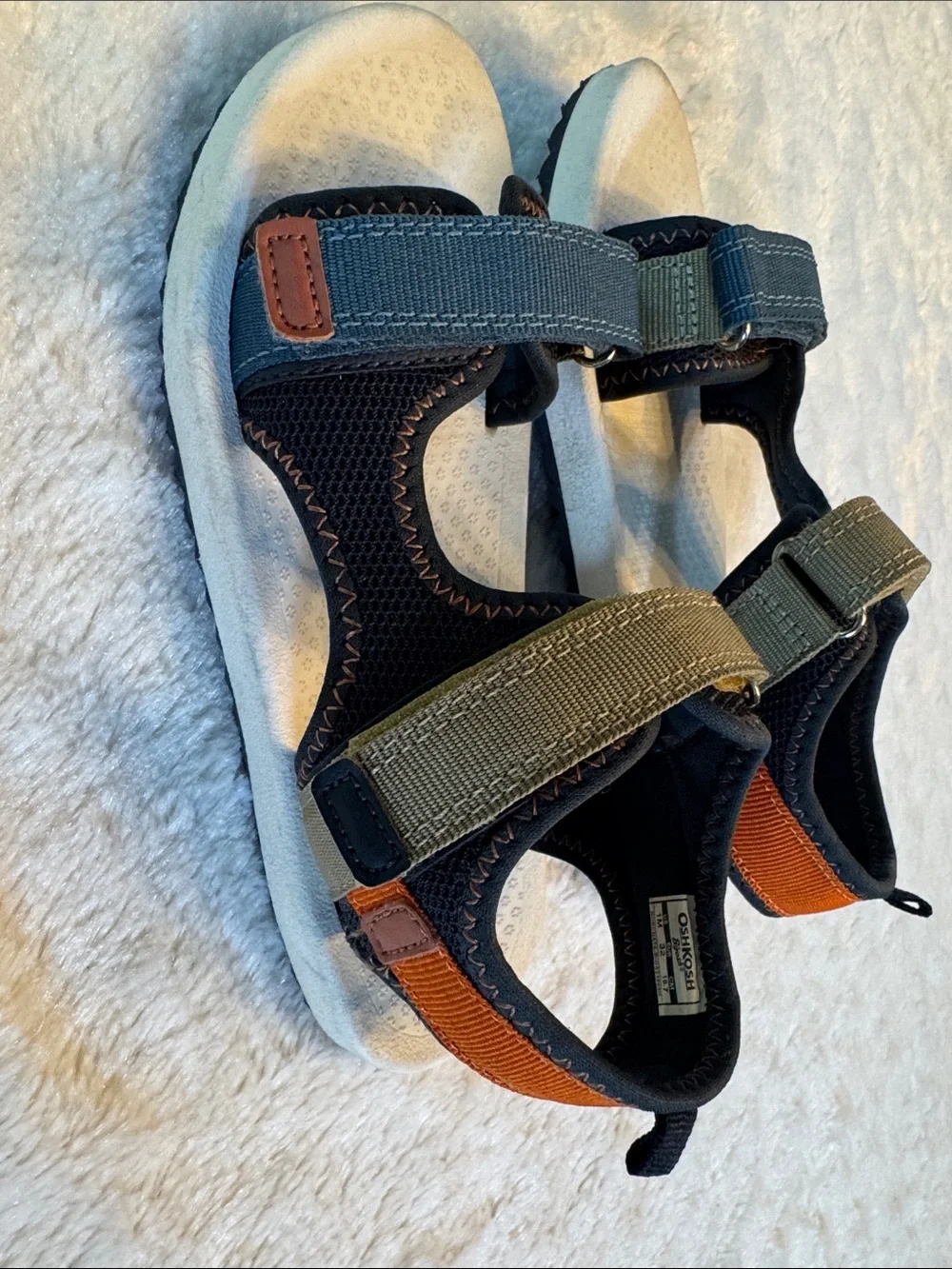 OshKosh B'gosh Boys Sport Sandals Gray Blue Hook & Loop Size 1 EUC